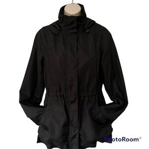 A New Day black mid length zipper snap hoodie windbreaker pockets cinch waist XS